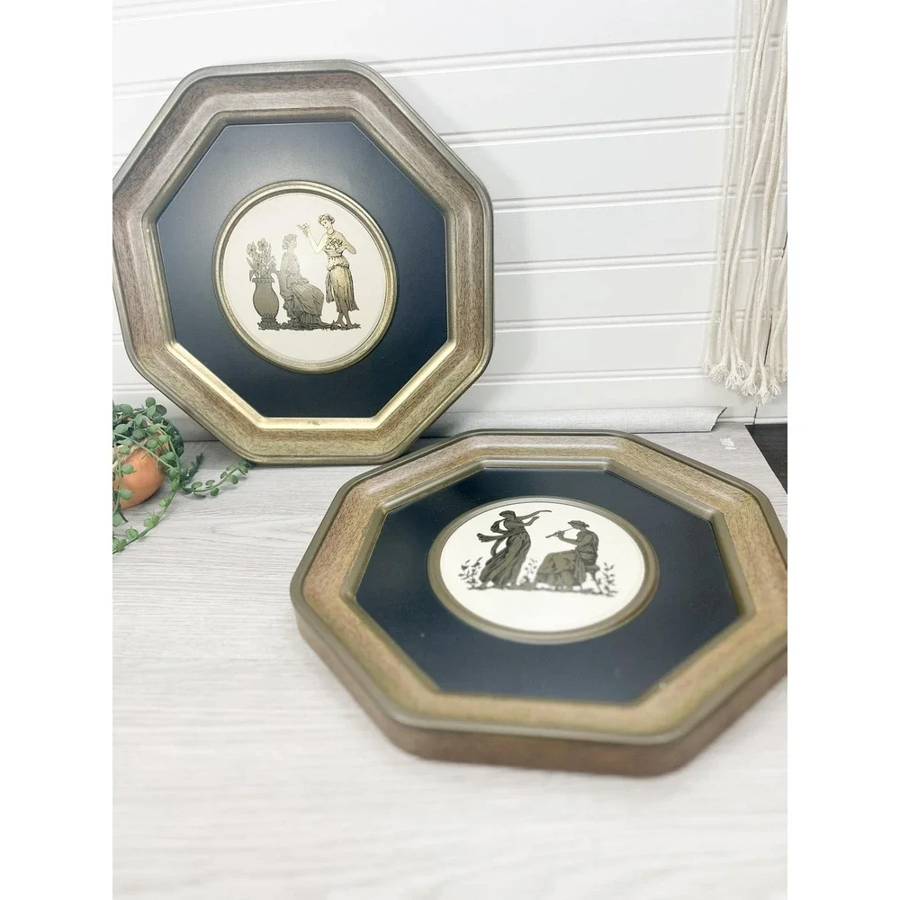 Vintage Pressed Tin Greek Wall Hanging Set - Brass‎ Finish